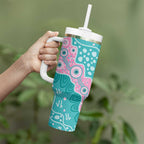 Hereditary Cancer Awareness Australia Indigenous Tumbler With Handle Pink and Teal - Aussie Hoodie
