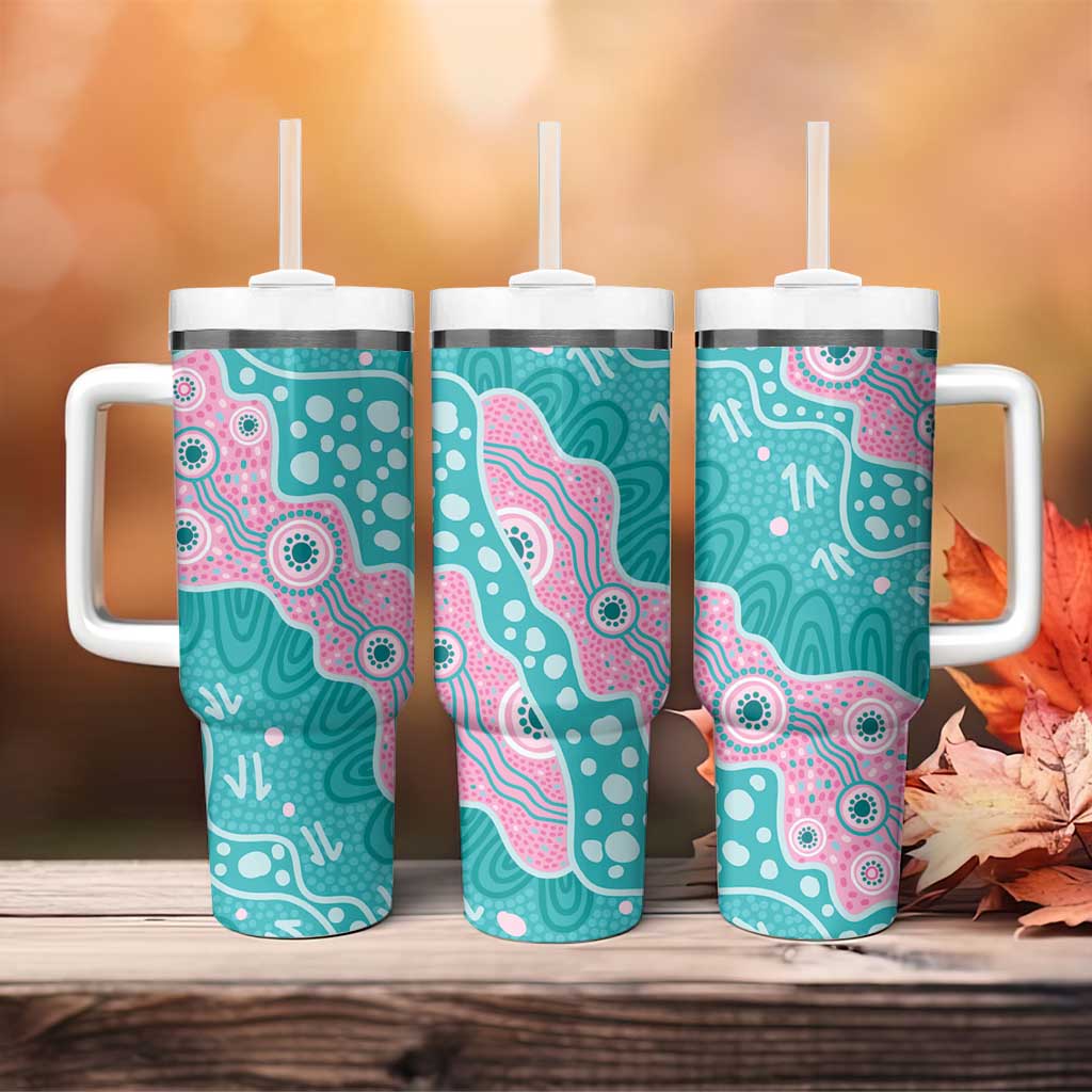 Hereditary Cancer Awareness Australia Indigenous Tumbler With Handle Pink and Teal - Aussie Hoodie