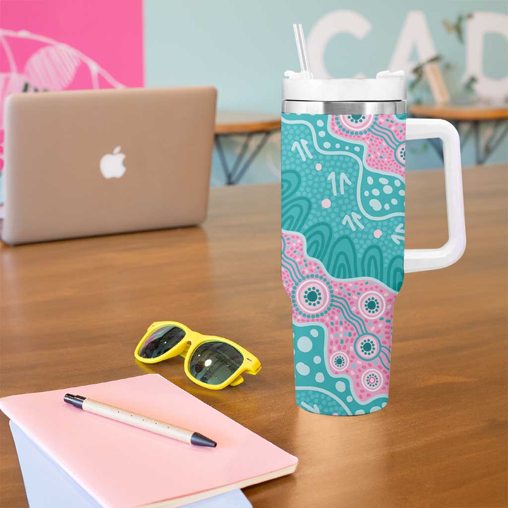 Hereditary Cancer Awareness Australia Indigenous Tumbler With Handle Pink and Teal - Aussie Hoodie