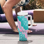 Hereditary Cancer Awareness Australia Indigenous Tumbler With Handle Pink and Teal - Aussie Hoodie
