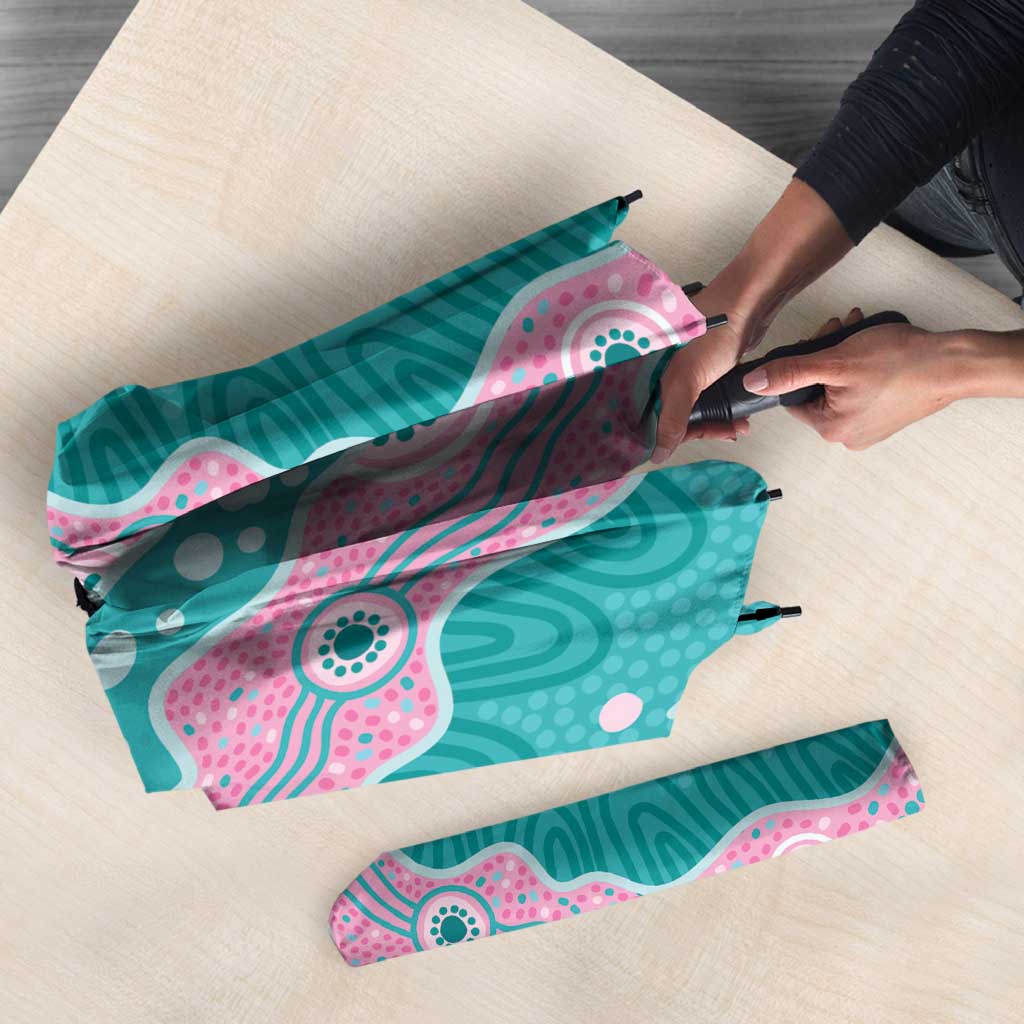 Hereditary Cancer Awareness Australia Indigenous Umbrella Pink and Teal - Aussie Hoodie