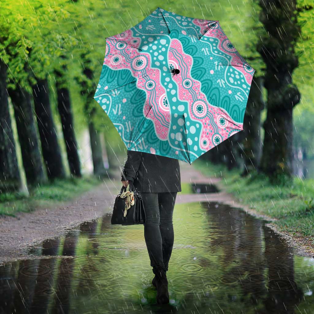 Hereditary Cancer Awareness Australia Indigenous Umbrella Pink and Teal - Aussie Hoodie