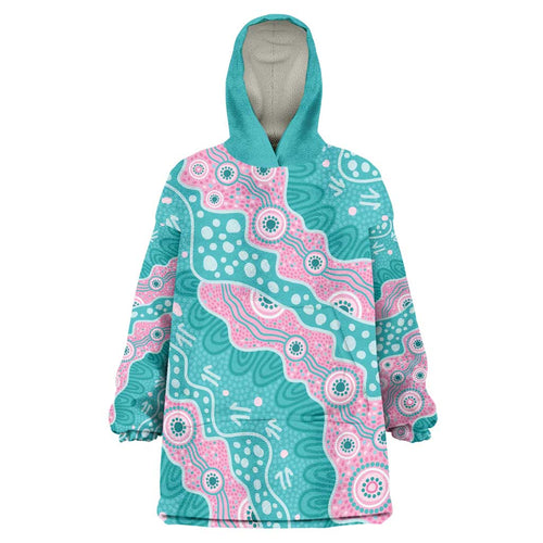 Hereditary Cancer Awareness Australia Indigenous Wearable Blanket Hoodie Pink and Teal - Aussie Hoodie