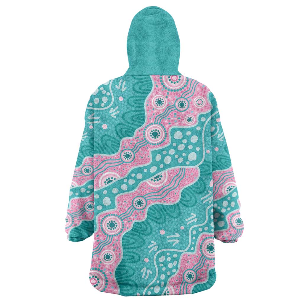 Hereditary Cancer Awareness Australia Indigenous Wearable Blanket Hoodie Pink and Teal - Aussie Hoodie