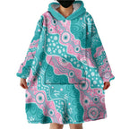 Hereditary Cancer Awareness Australia Indigenous Wearable Blanket Hoodie Pink and Teal - Aussie Hoodie