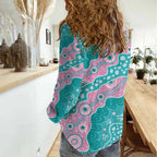 Hereditary Cancer Awareness Australia Indigenous Women Casual Shirt Pink and Teal - Aussie Hoodie