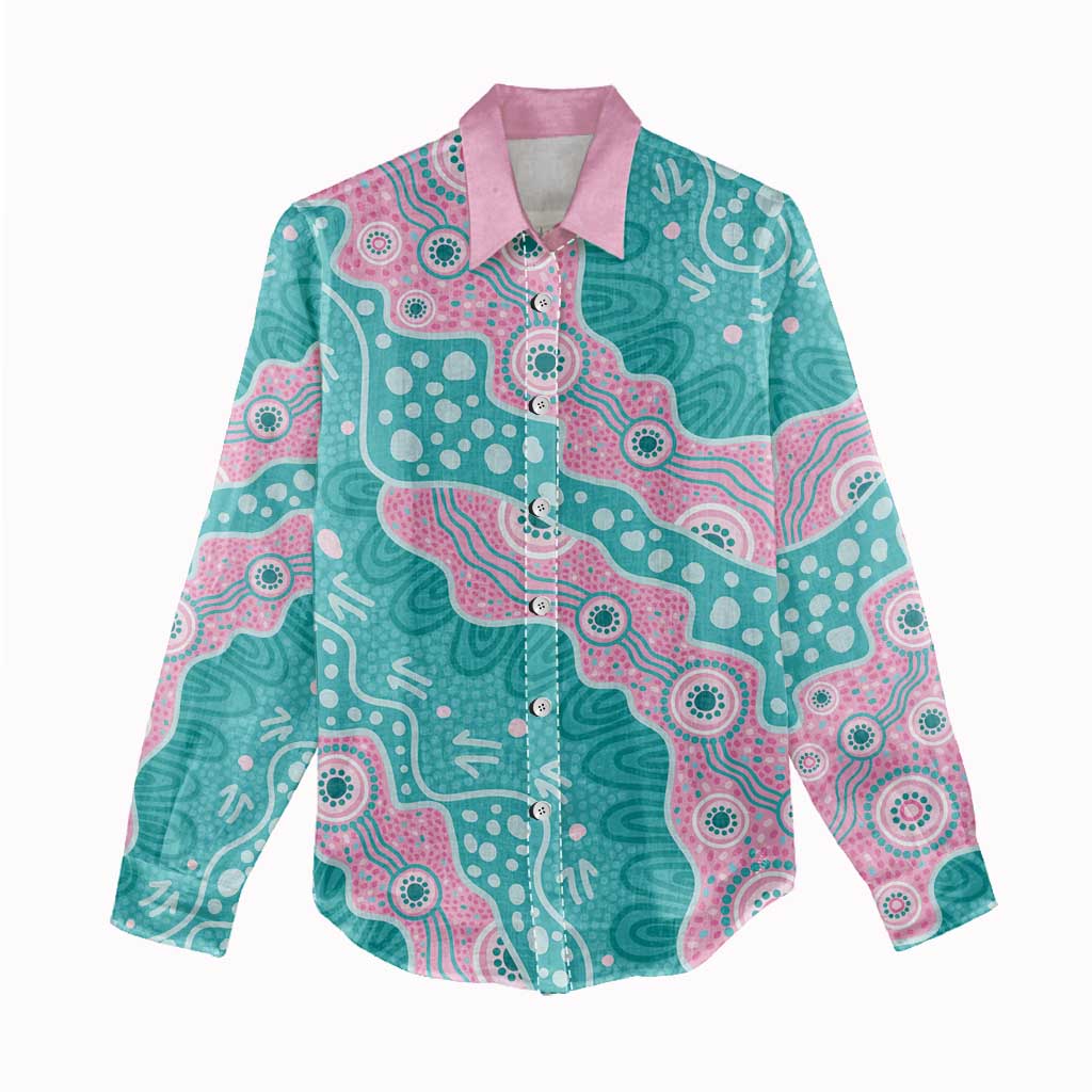 Hereditary Cancer Awareness Australia Indigenous Women Casual Shirt Pink and Teal - Aussie Hoodie