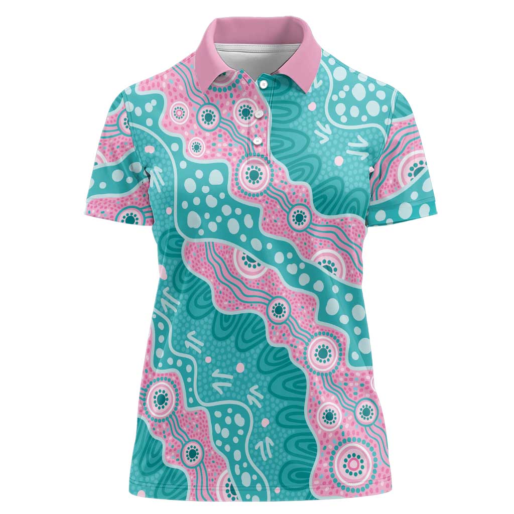 Hereditary Cancer Awareness Australia Indigenous Women Polo Shirt Pink and Teal - Aussie Hoodie