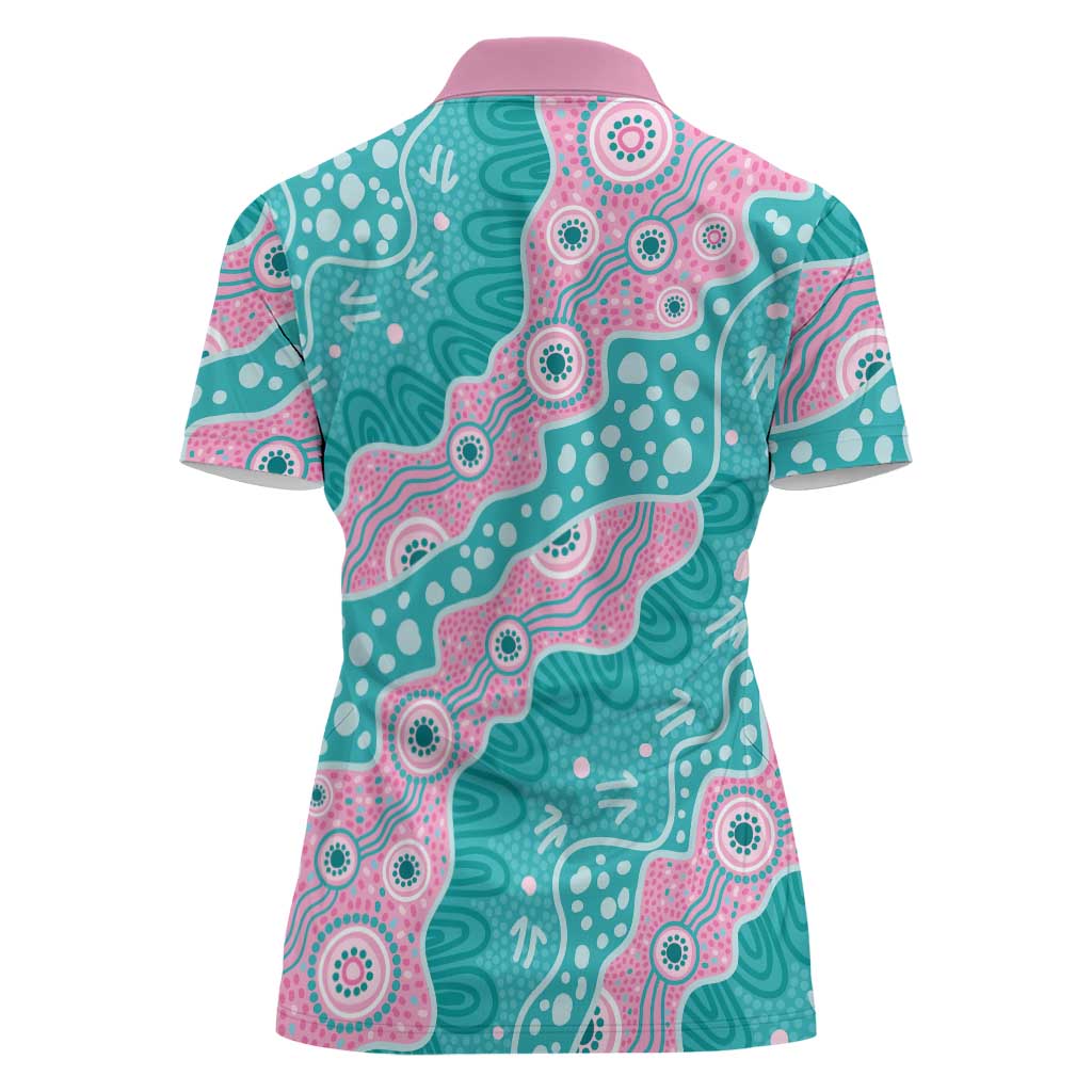 Hereditary Cancer Awareness Australia Indigenous Women Polo Shirt Pink and Teal - Aussie Hoodie