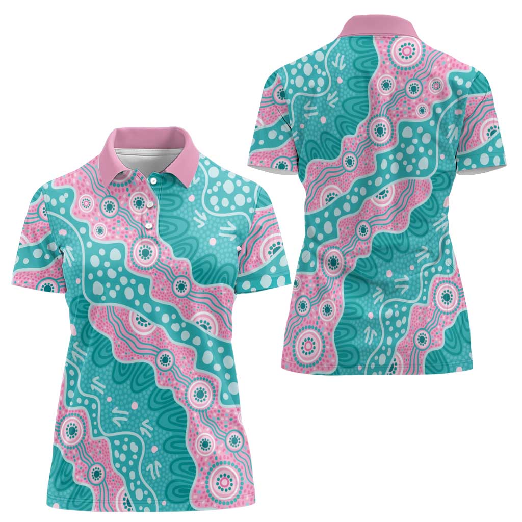 Hereditary Cancer Awareness Australia Indigenous Women Polo Shirt Pink and Teal - Aussie Hoodie