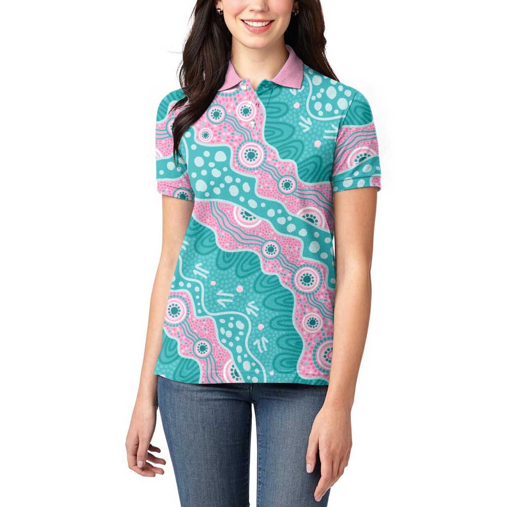 Hereditary Cancer Awareness Australia Indigenous Women Polo Shirt Pink and Teal - Aussie Hoodie