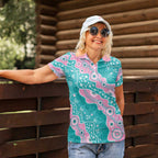 Hereditary Cancer Awareness Australia Indigenous Women Polo Shirt Pink and Teal - Aussie Hoodie