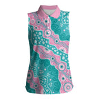 Hereditary Cancer Awareness Australia Indigenous Women Sleeveless Polo Shirt Pink and Teal - Aussie Hoodie