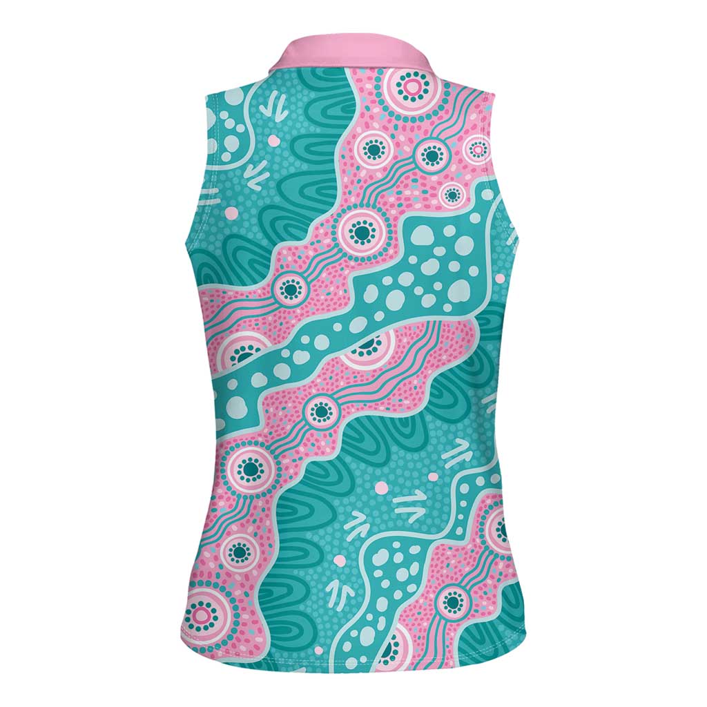 Hereditary Cancer Awareness Australia Indigenous Women Sleeveless Polo Shirt Pink and Teal - Aussie Hoodie