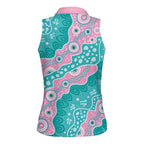 Hereditary Cancer Awareness Australia Indigenous Women Sleeveless Polo Shirt Pink and Teal - Aussie Hoodie