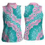Hereditary Cancer Awareness Australia Indigenous Women Sleeveless Polo Shirt Pink and Teal - Aussie Hoodie