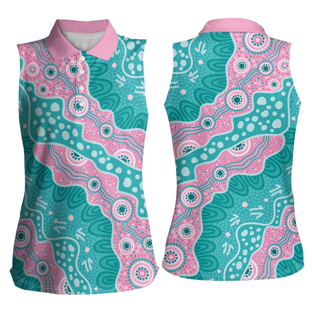 Hereditary Cancer Awareness Australia Indigenous Women Sleeveless Polo Shirt Pink and Teal - Aussie Hoodie