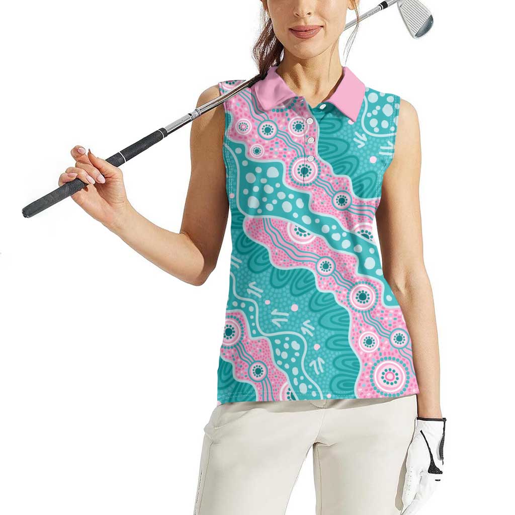 Hereditary Cancer Awareness Australia Indigenous Women Sleeveless Polo Shirt Pink and Teal - Aussie Hoodie