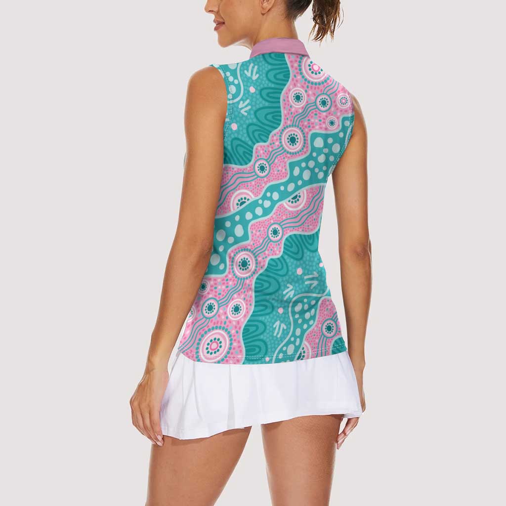 Hereditary Cancer Awareness Australia Indigenous Women Sleeveless Polo Shirt Pink and Teal - Aussie Hoodie