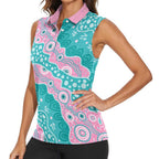 Hereditary Cancer Awareness Australia Indigenous Women Sleeveless Polo Shirt Pink and Teal - Aussie Hoodie