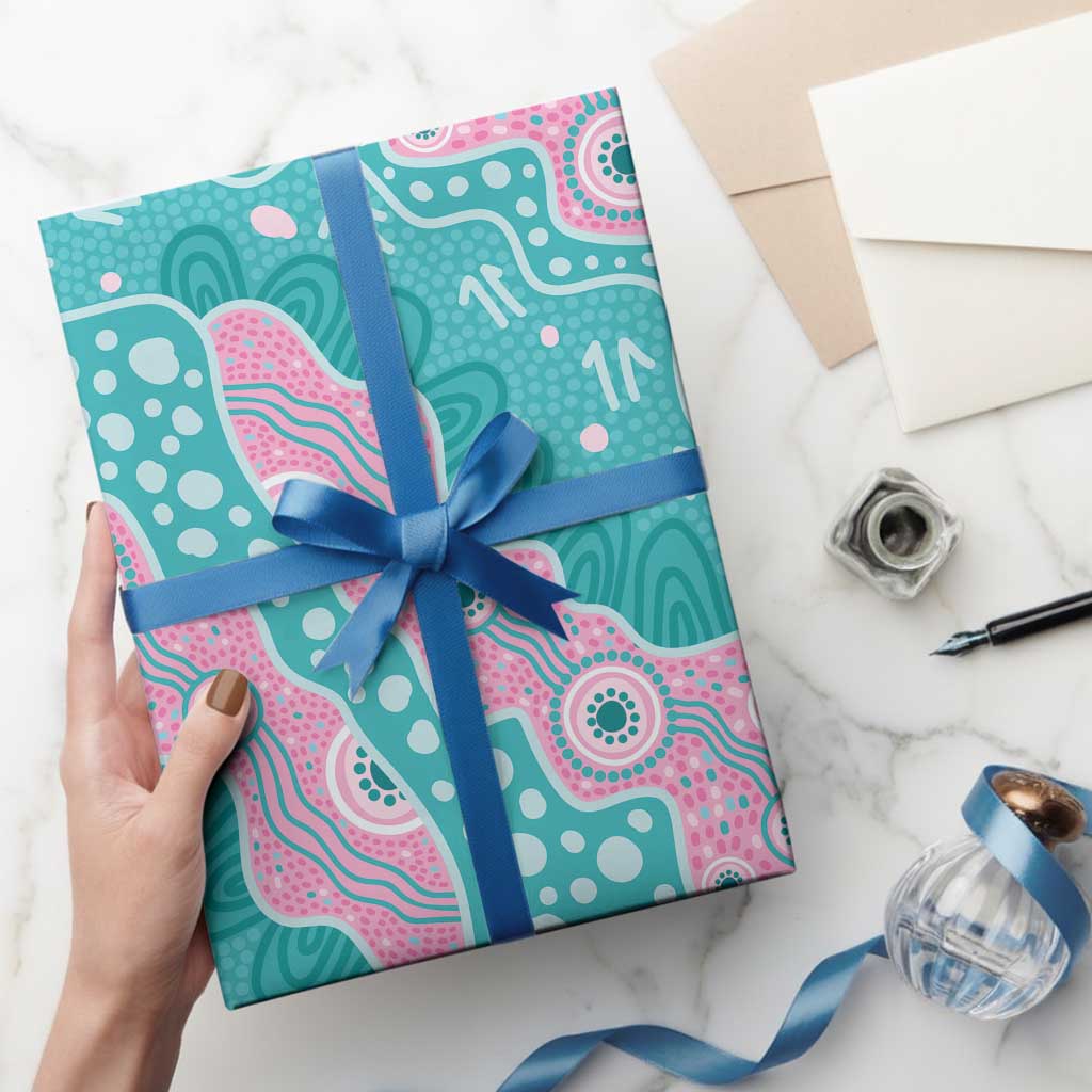Hereditary Cancer Awareness Australia Indigenous Wrapping Paper Pink and Teal