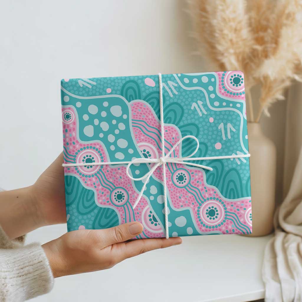 Hereditary Cancer Awareness Australia Indigenous Wrapping Paper Pink and Teal
