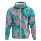 Hereditary Cancer Awareness Australia Indigenous Zip Hoodie Pink and Teal - Aussie Hoodie