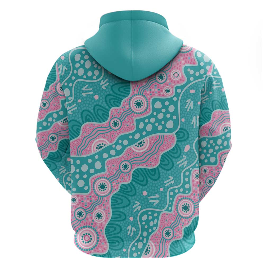 Hereditary Cancer Awareness Australia Indigenous Zip Hoodie Pink and Teal - Aussie Hoodie