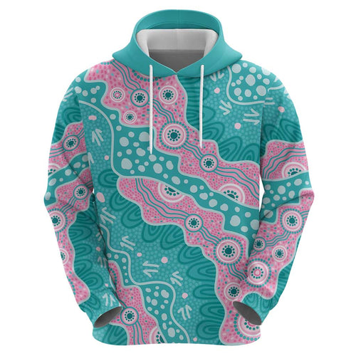 Hereditary Cancer Awareness Australia Indigenous Zip Hoodie Pink and Teal - Aussie Hoodie