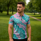 Hereditary Cancer Awareness Australia Indigenous Zipper Polo Shirt Pink and Teal - Aussie Hoodie