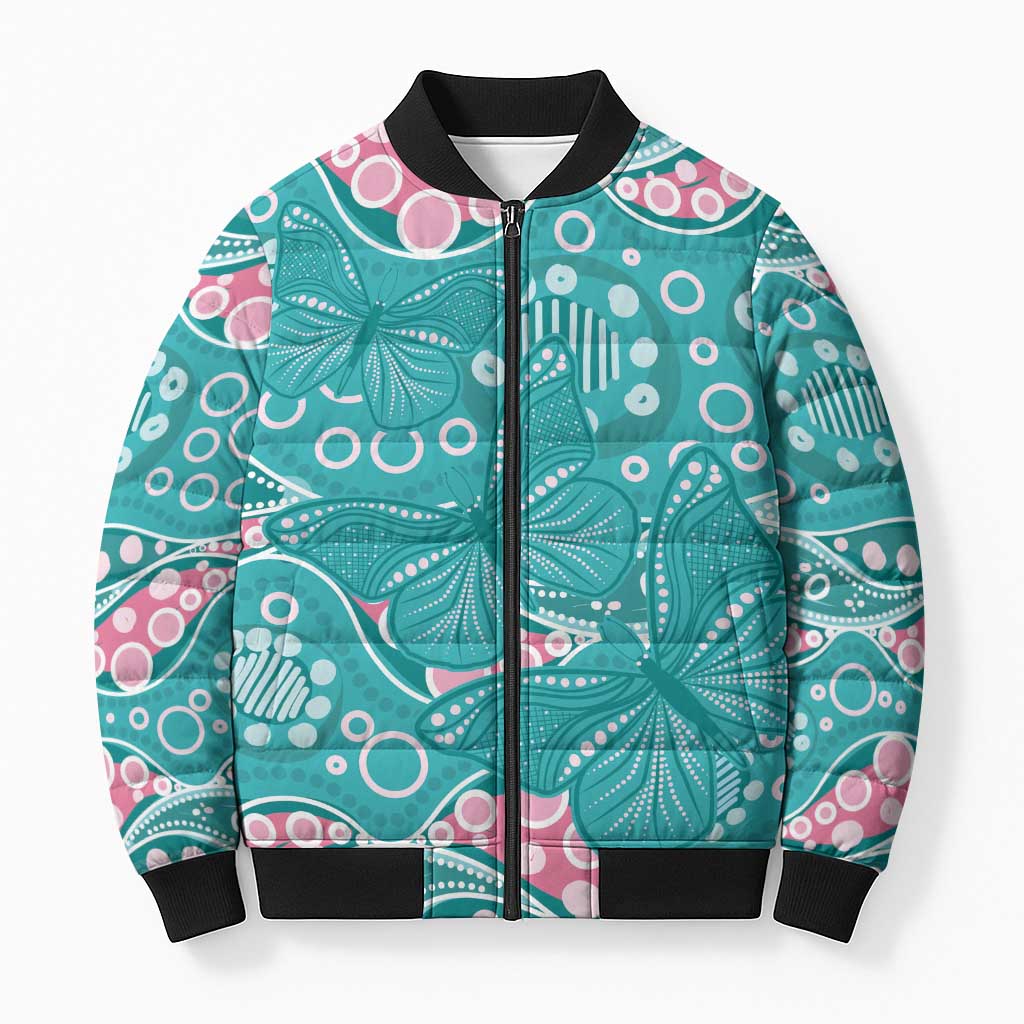 Australia Hereditary Cancer Awareness Bomber Puffer Jacket Aboriginal Butterflies - Aussie Hoodie