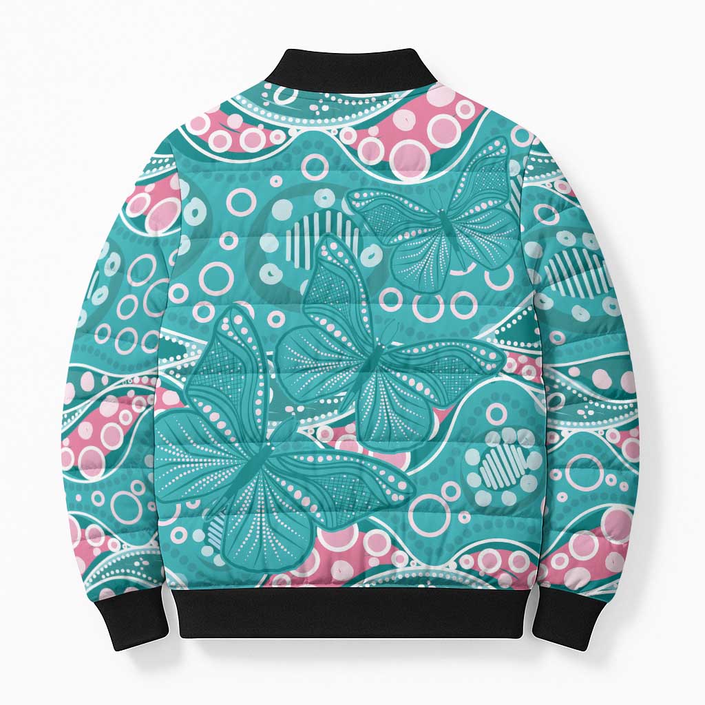 Australia Hereditary Cancer Awareness Bomber Puffer Jacket Aboriginal Butterflies - Aussie Hoodie