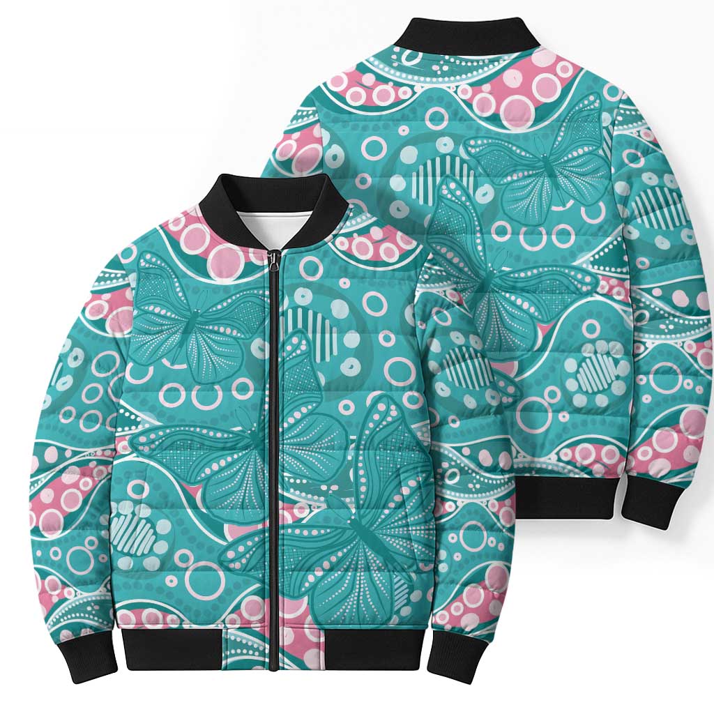 Australia Hereditary Cancer Awareness Bomber Puffer Jacket Aboriginal Butterflies - Aussie Hoodie