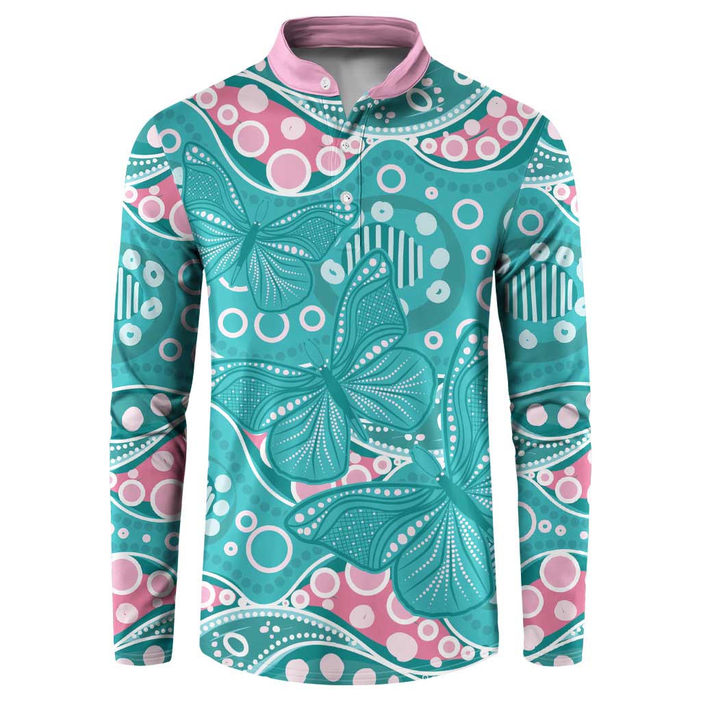 Australia Hereditary Cancer Awareness Button Sweatshirt Aboriginal Butterflies - Aussie Hoodie
