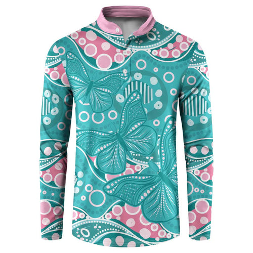 Australia Hereditary Cancer Awareness Button Sweatshirt Aboriginal Butterflies - Aussie Hoodie