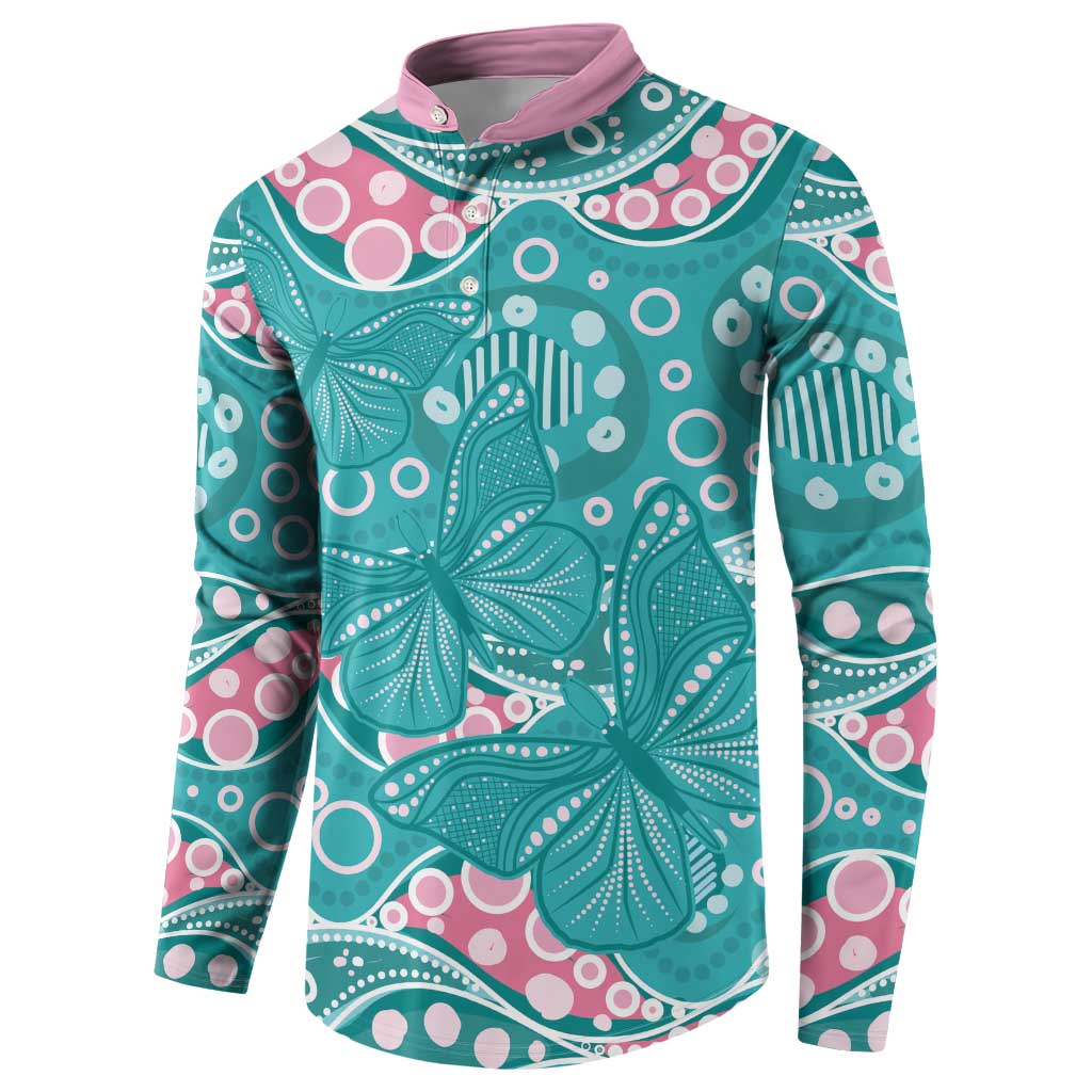 Australia Hereditary Cancer Awareness Button Sweatshirt Aboriginal Butterflies - Aussie Hoodie