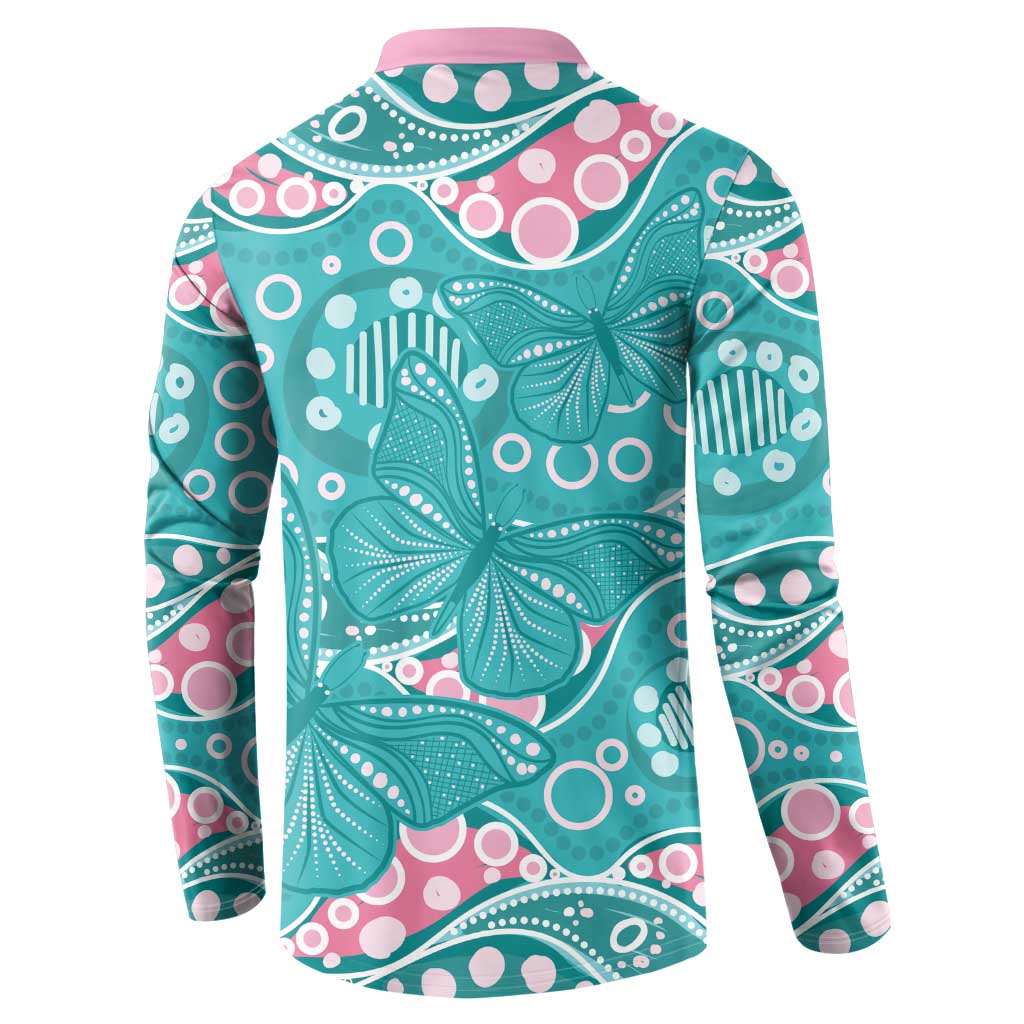 Australia Hereditary Cancer Awareness Button Sweatshirt Aboriginal Butterflies - Aussie Hoodie