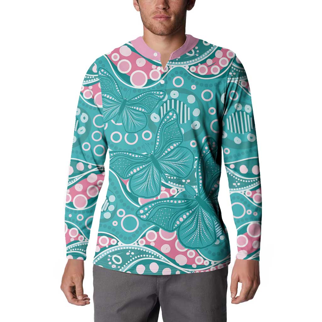 Australia Hereditary Cancer Awareness Button Sweatshirt Aboriginal Butterflies - Aussie Hoodie