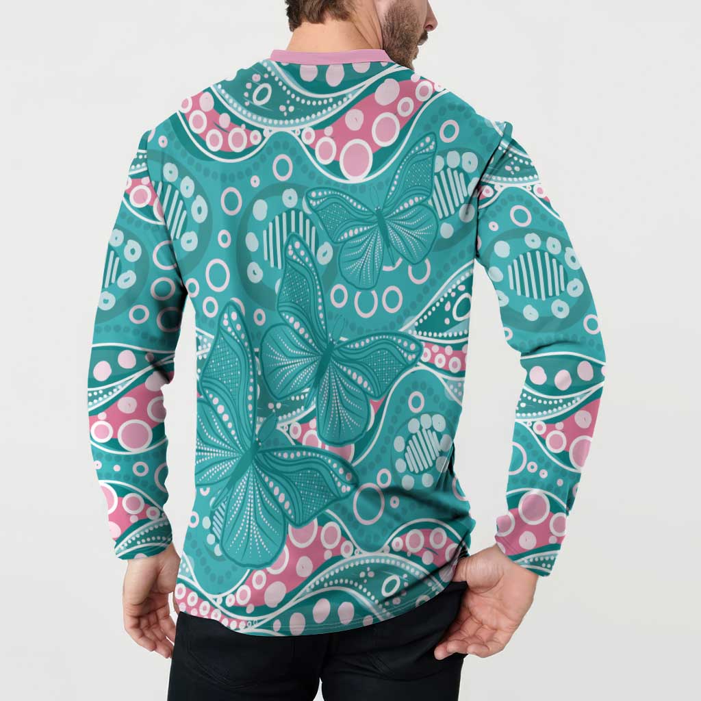 Australia Hereditary Cancer Awareness Button Sweatshirt Aboriginal Butterflies - Aussie Hoodie