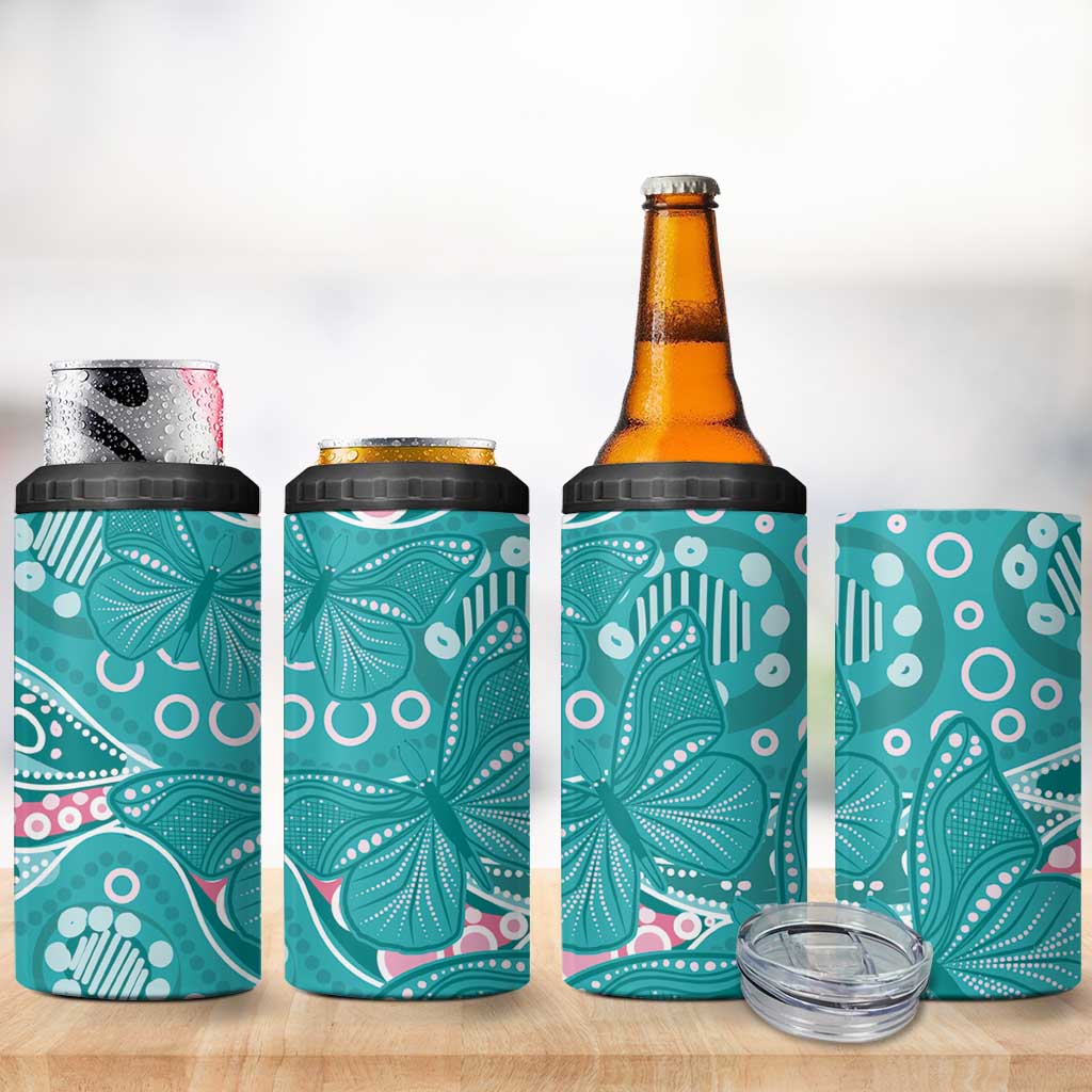 Australia Hereditary Cancer Awareness 4 in 1 Can Cooler Tumbler Aboriginal Butterflies - Aussie Hoodie