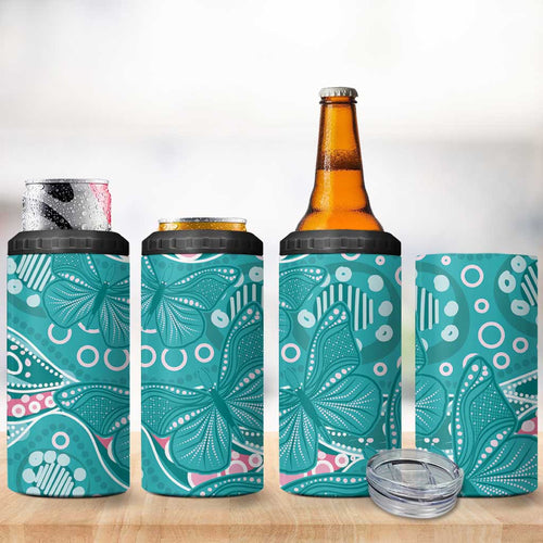 Australia Hereditary Cancer Awareness 4 in 1 Can Cooler Tumbler Aboriginal Butterflies - Aussie Hoodie