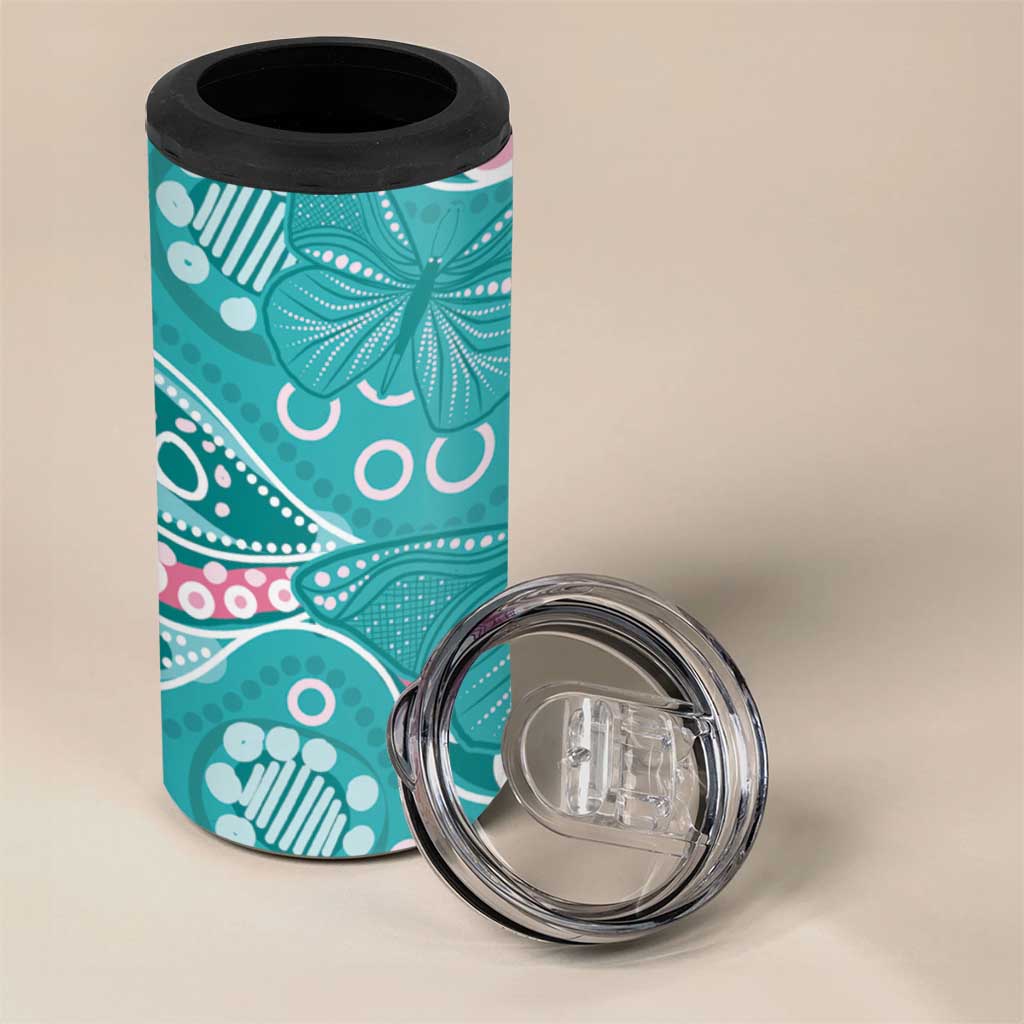 Australia Hereditary Cancer Awareness 4 in 1 Can Cooler Tumbler Aboriginal Butterflies - Aussie Hoodie