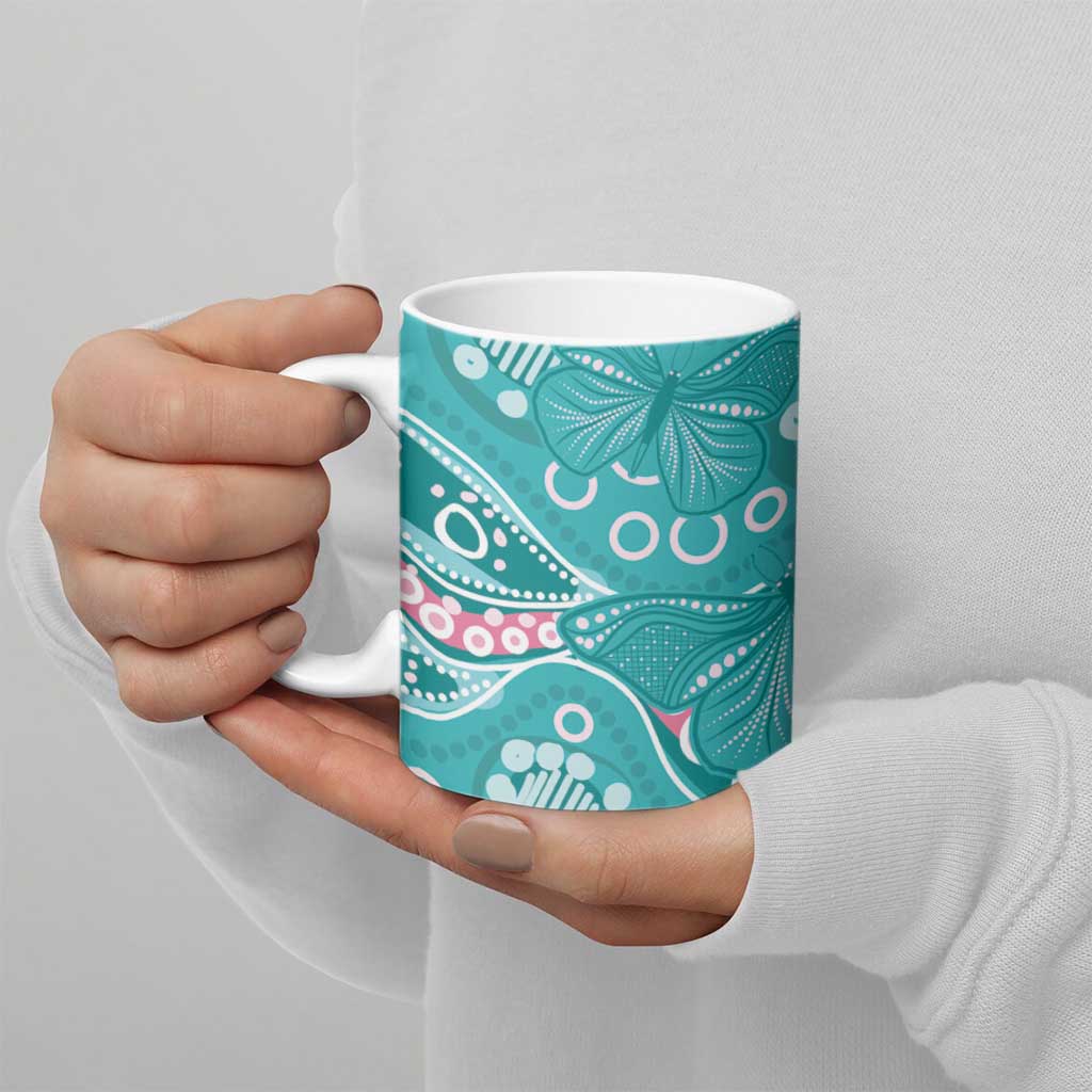 Australia Hereditary Cancer Awareness Ceramic Mug Aboriginal Butterflies - Aussie Hoodie
