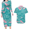 Australia Hereditary Cancer Awareness Couples Matching Long Sleeve Bodycon Dress and Hawaiian Shirt Aboriginal Butterflies - Aussie Hoodie