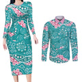 Australia Hereditary Cancer Awareness Couples Matching Long Sleeve Bodycon Dress and Long Sleeve Button Shirt Aboriginal Butterflies - Aussie Hoodie