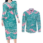 Australia Hereditary Cancer Awareness Couples Matching Long Sleeve Bodycon Dress and Long Sleeve Button Shirt Aboriginal Butterflies - Aussie Hoodie