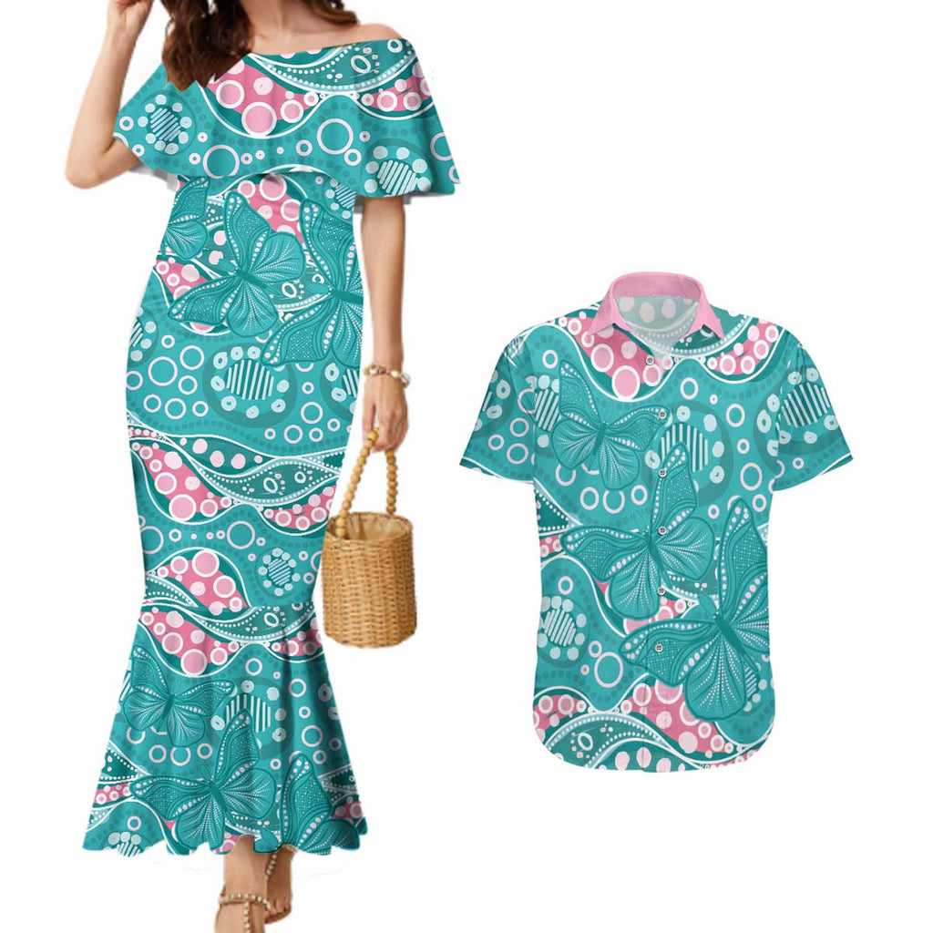 Australia Hereditary Cancer Awareness Couples Matching Mermaid Dress and Hawaiian Shirt Aboriginal Butterflies - Aussie Hoodie