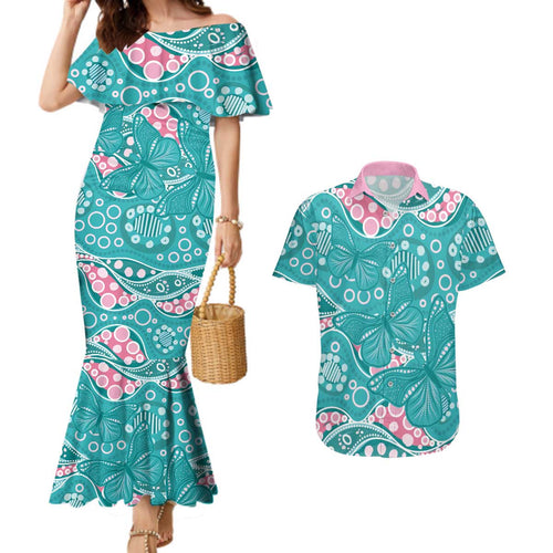 Australia Hereditary Cancer Awareness Couples Matching Mermaid Dress and Hawaiian Shirt Aboriginal Butterflies - Aussie Hoodie