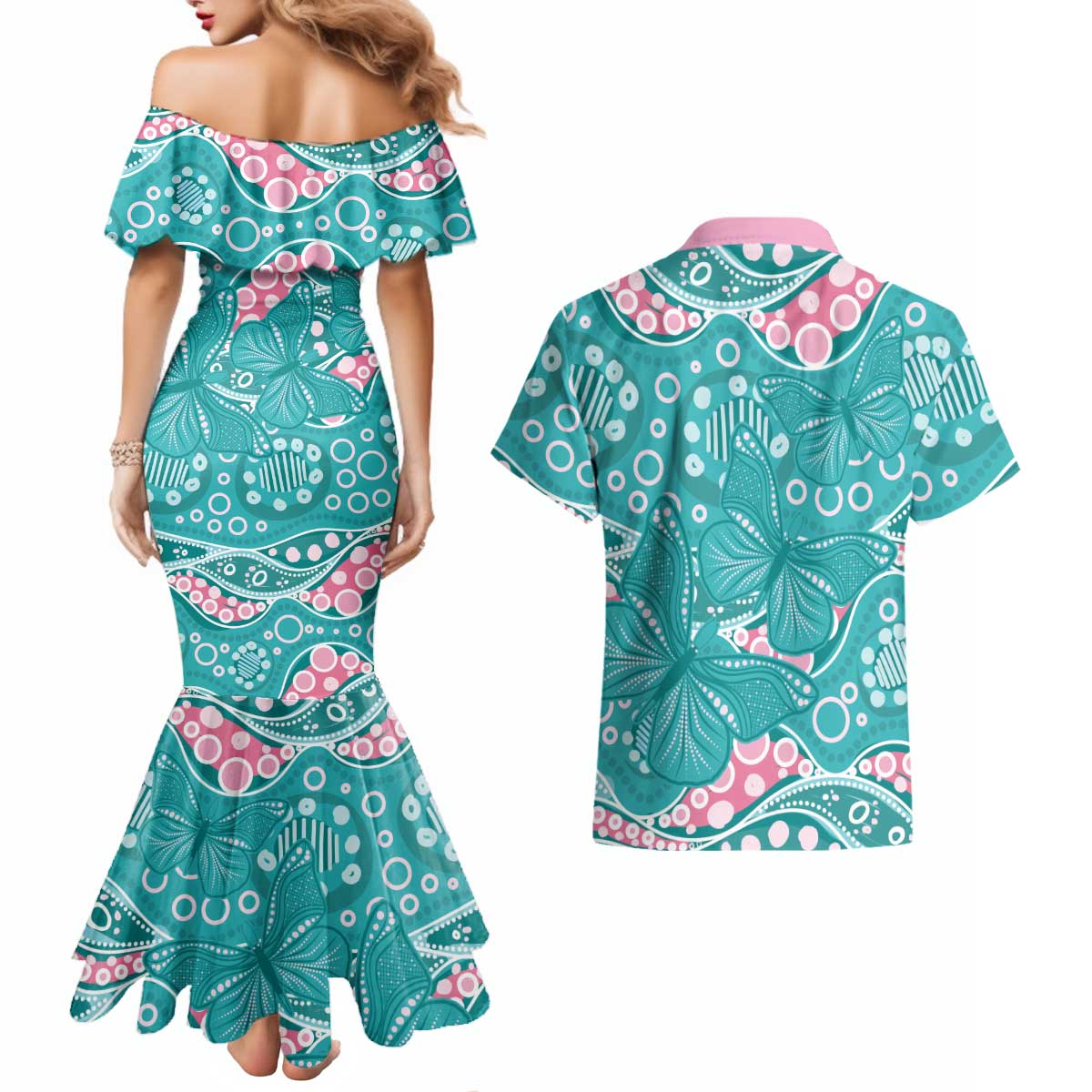 Australia Hereditary Cancer Awareness Couples Matching Mermaid Dress and Hawaiian Shirt Aboriginal Butterflies - Aussie Hoodie