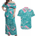 Australia Hereditary Cancer Awareness Couples Matching Off Shoulder Maxi Dress and Hawaiian Shirt Aboriginal Butterflies - Aussie Hoodie
